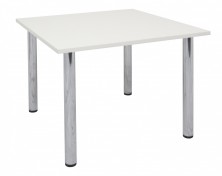 White 900 Square Table. 4   Chrome Round Legs